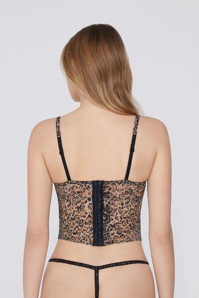 Brown Animal Print Lace Bustier Bra Top, 5701_811Y, large image number 2