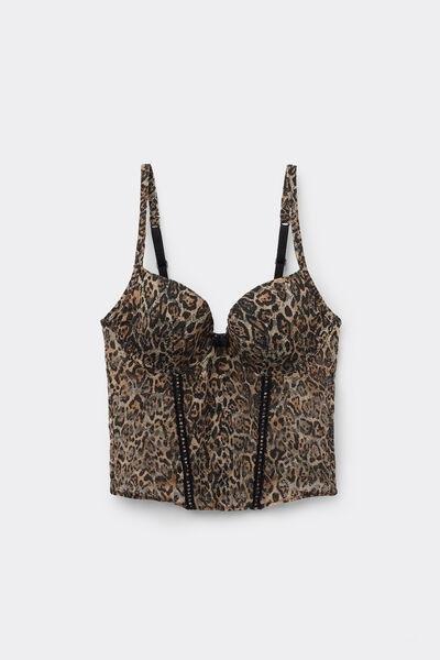 Brown Animal Print Lace Bustier Bra Top, 5701_811Y, large image number 4
