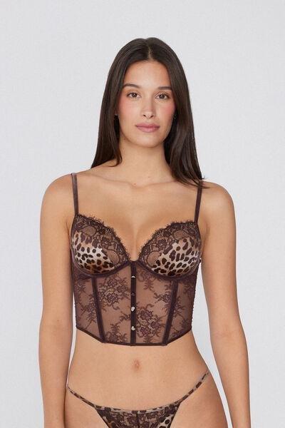 Brown Animal Print Bustier, 5701_983Y, large image number 0