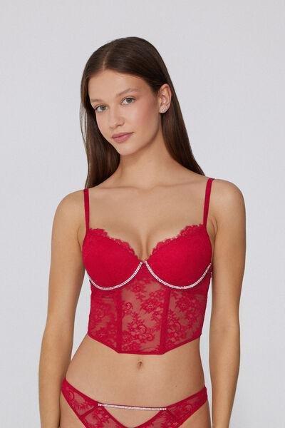 Red Precious Spark Push-Up Lace Bra Top, 5701_873V, medium