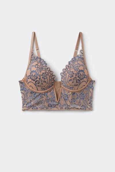Beige/Navy Romantic Bloom Padded Bra Top, 5701_577Z, large image number 4