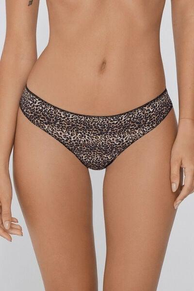 Black Animal Print Microfibre Brazilian Briefs, 5701_762Y, large image number 1