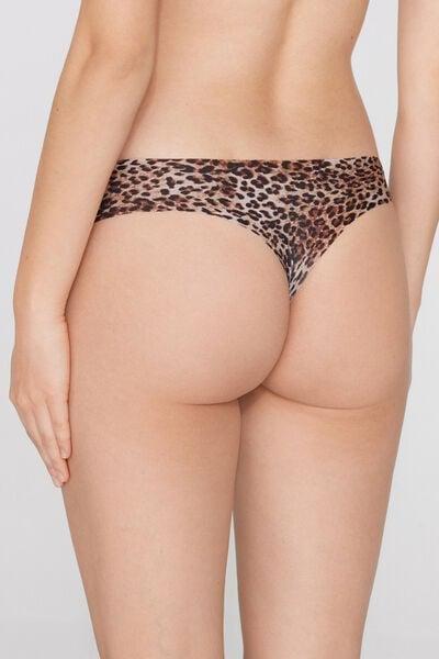 Brown Animal Print Laser-Cut Microfibre Brazilian Briefs, 5701_216Z, large image number 2