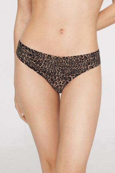Brown Laser-Cut Printed Microfibre Brazilian Briefs, 5701_519Z, large image number 4
