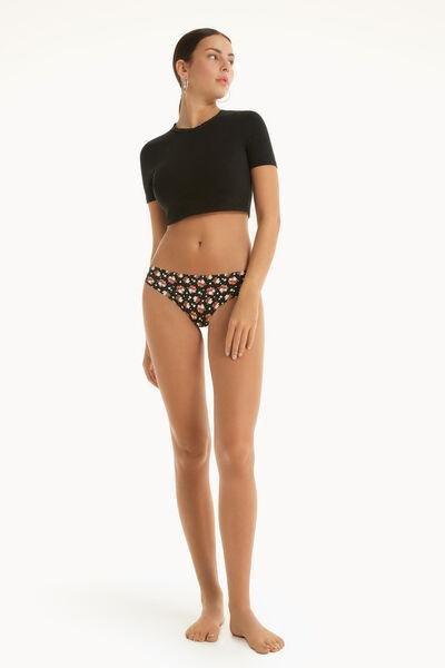 Black Laser-Cut Printed Microfibre Brazilian Briefs, , large image number 0