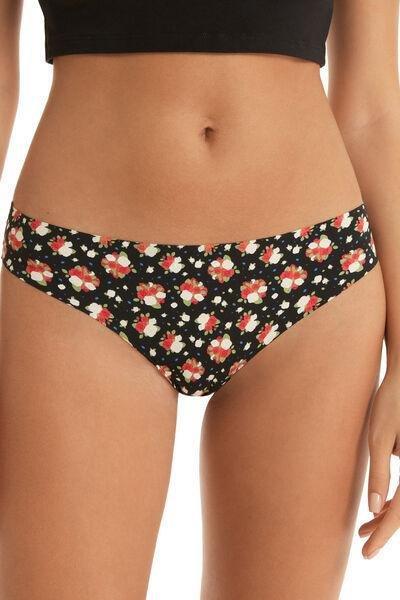 Black Laser-Cut Printed Microfibre Brazilian Briefs, , large image number 1