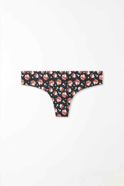 Black Laser-Cut Printed Microfibre Brazilian Briefs, , large image number 3