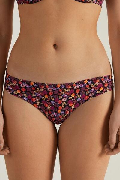 BLACK MULTICOLOUR FLORAL PRINT Laser-Cut Printed Microfibre Brazilian Briefs, , large image number 1