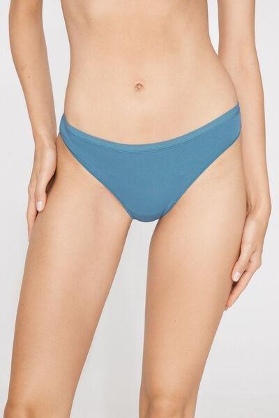 Blue Plain Colour Cotton Brazilian Briefs, 5701_525Z, large image number 1
