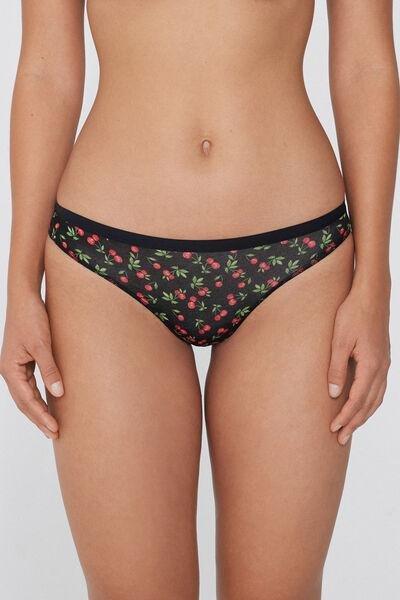 Black Printed Cotton Brazilian Brief, 5701_535W, large image number 0