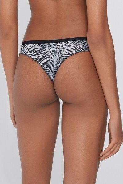 White Animal Print Cotton Brazilian Briefs, 5701_613Y, medium