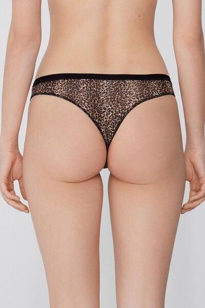 Black Animal Print Cotton Brazilian Briefs, 5701_762Y, large image number 1