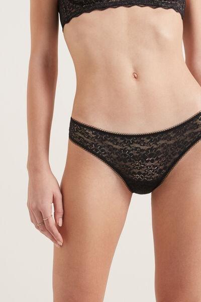 Black Recycled Lace Brazilian Briefs, Women, , large image number 0