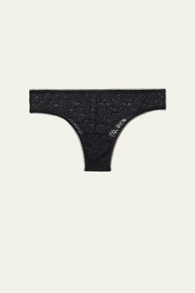 Black Recycled Lace Brazilian Briefs, Women, , large image number 4