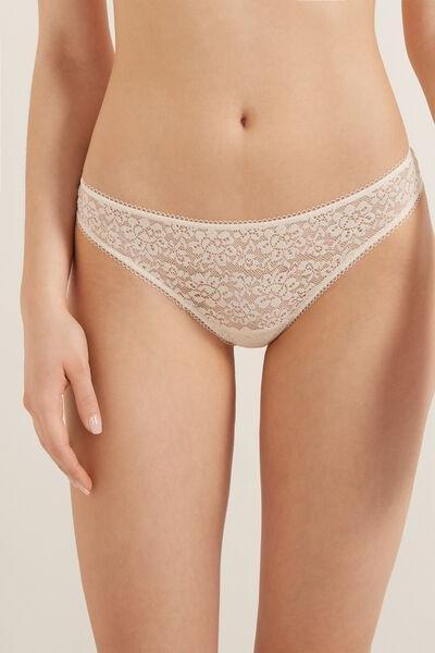 Ivory Cream Recycled Lace Brazilian Briefs, Women, , large image number 0