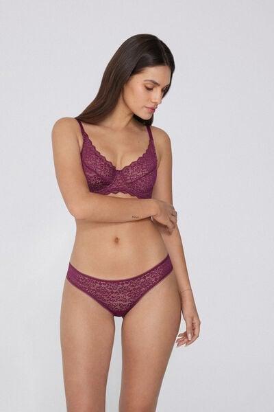 Burgundy Recycled Lace Brazilian Briefs, 5701_719Y, large image number 1