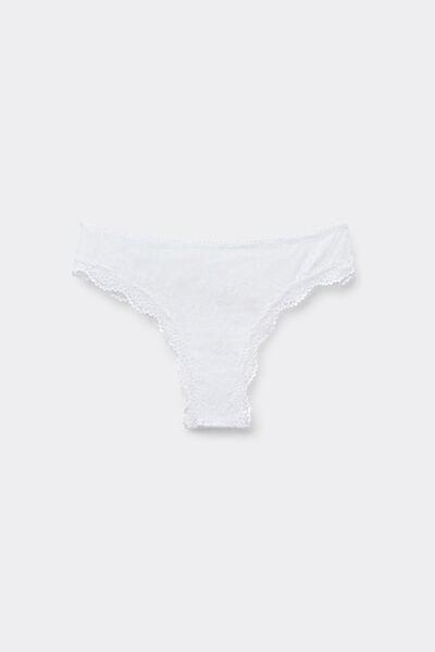 White Recycled Lace Brazilian Briefs, White, large image number 4