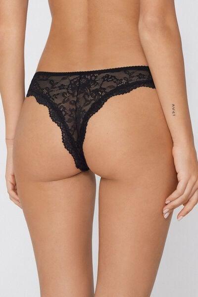 Black Recycled Lace Brazilian Briefs, Black, medium
