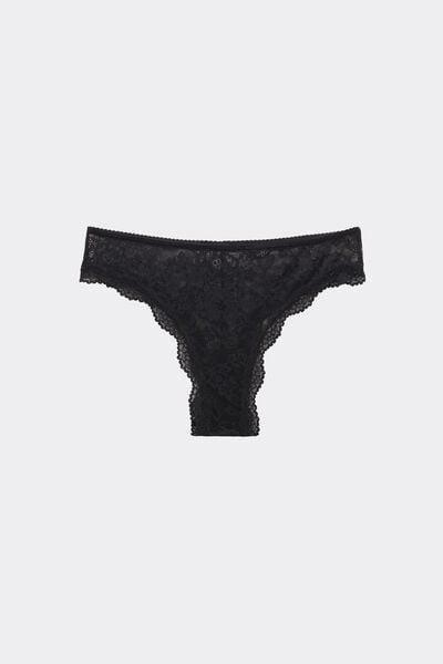 Black Recycled Lace Brazilian Briefs, Black, large image number 4
