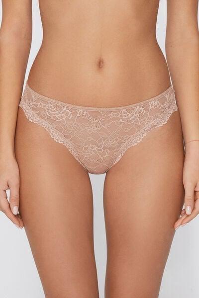 Beige Recycled Lace Brazilian Briefs, Natural Blush, medium