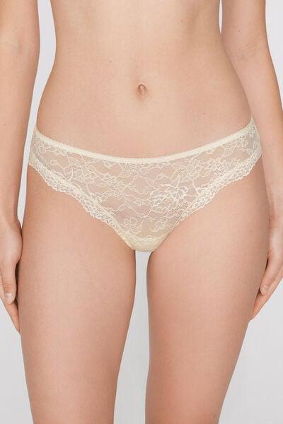 Cream Recycled Lace Brazilian Briefs, Ivory Cream, large image number 1