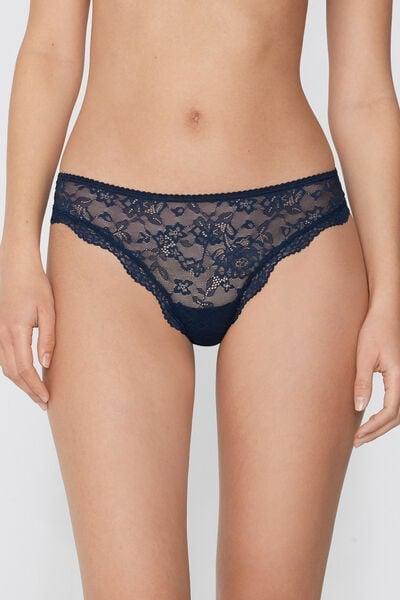 Navy Recycled Lace Brazilian Briefs, Absolute Blue, large image number 1