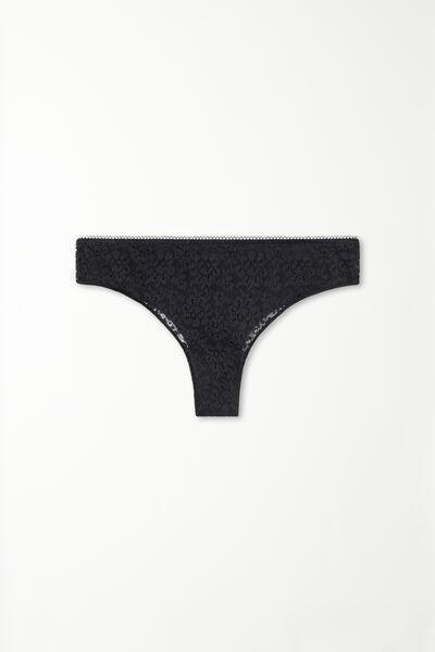 Black Recycled Lace And Laser Cut Microfibre Brazilian Briefs, , large image number 4