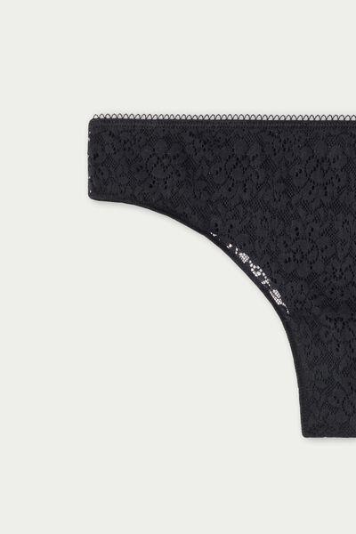 Black Recycled Lace And Laser Cut Microfibre Brazilian Briefs, , large image number 6