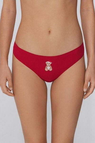 Red Ribbed Cotton Brazilian Briefs, 5701_991Y, large image number 1