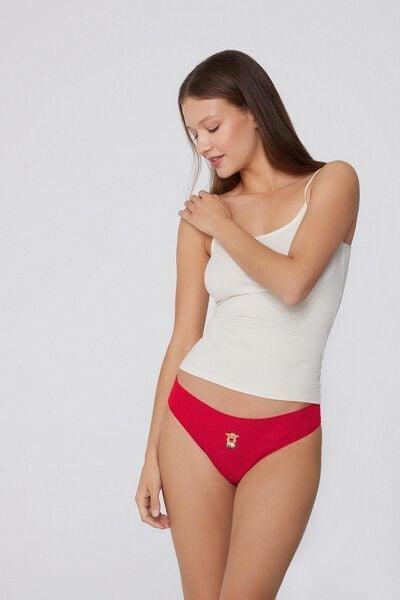 Red Ribbed Cotton Brazilian Briefs, 5701_992Y, large image number 0