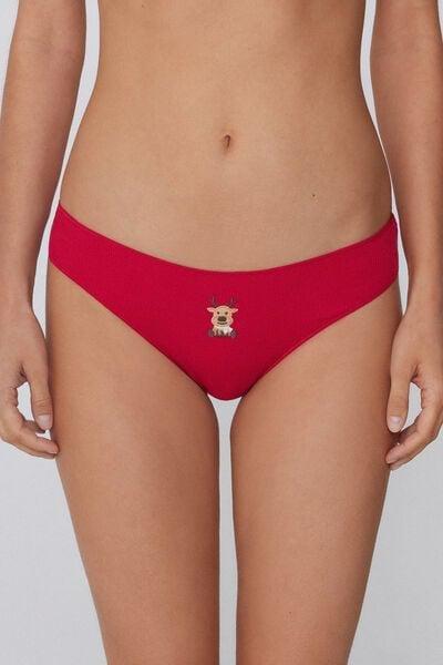Red Ribbed Cotton Brazilian Briefs, 5701_992Y, large image number 1