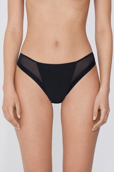 Black Essential Tulle Brazilian Briefs, Black, large image number 1