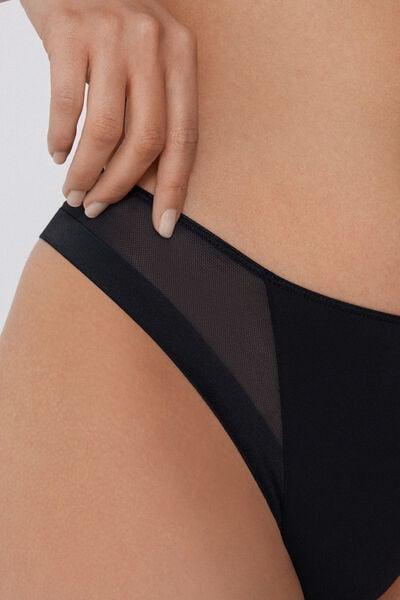 Black Essential Tulle Brazilian Briefs, Black, large image number 3