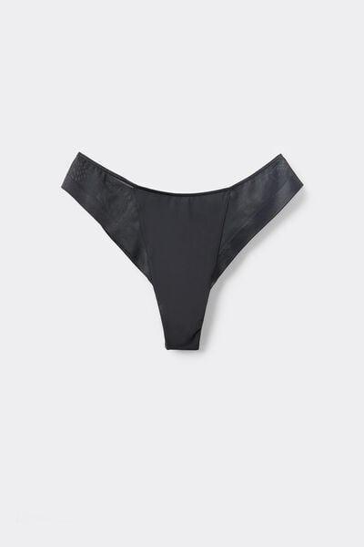 Black Essential Tulle Brazilian Briefs, Black, large image number 4