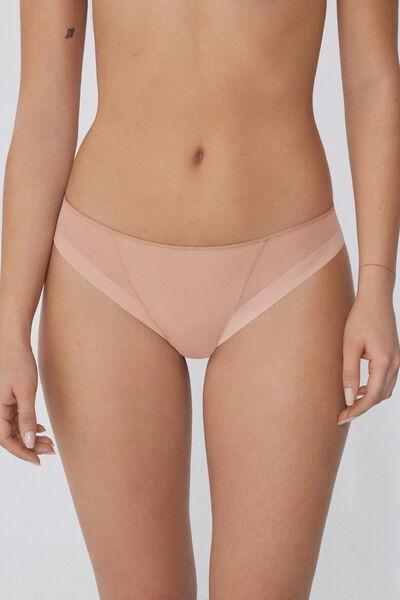 Beige Essential Tulle Brazilian Briefs, , large image number 0