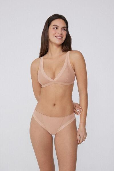 Beige Essential Tulle Brazilian Briefs, , large image number 1