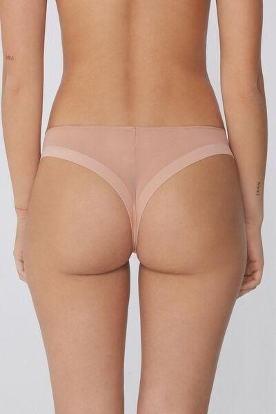 Beige Essential Tulle Brazilian Briefs, , large image number 2