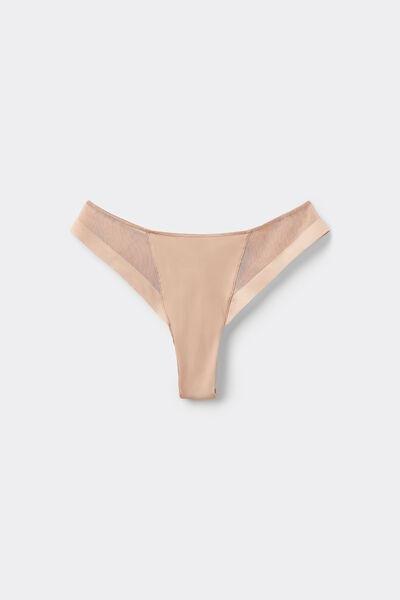 Beige Essential Tulle Brazilian Briefs, , large image number 4