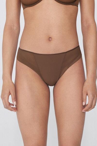 Beige Essential Tulle Brazilian Briefs, , large image number 0