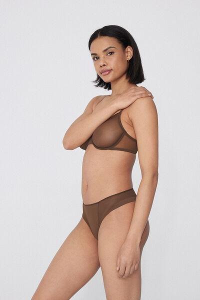 Beige Essential Tulle Brazilian Briefs, , large image number 1