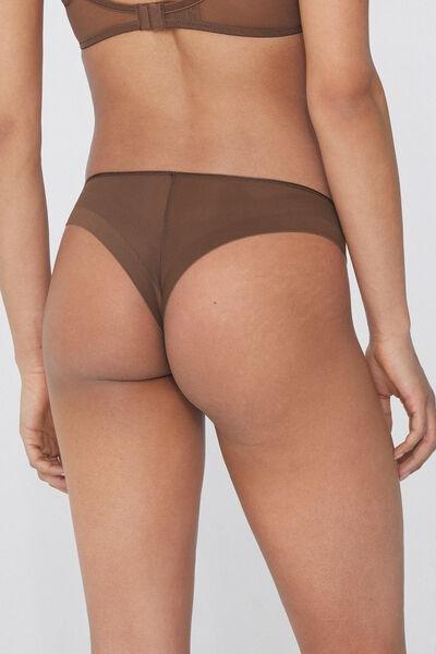 Beige Essential Tulle Brazilian Briefs, , large image number 2
