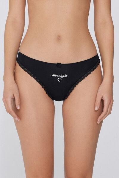 Black Lace Trim Brazilian Briefs, Black, large image number 3