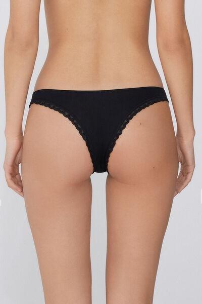 Black Lace Trim Brazilian Briefs, Black, large image number 5