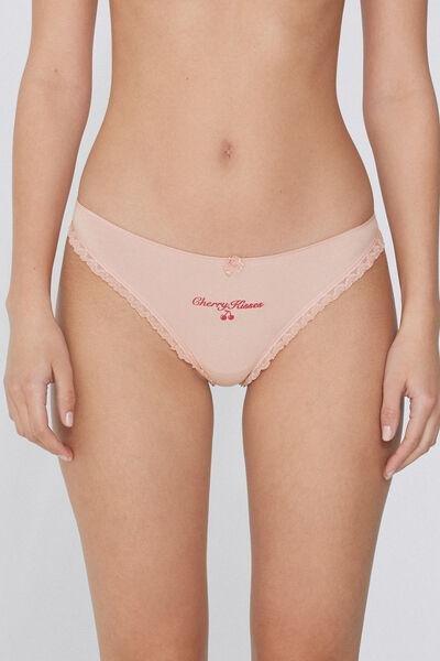 Pink Lace Trim Brazilian Briefs, , large image number 1