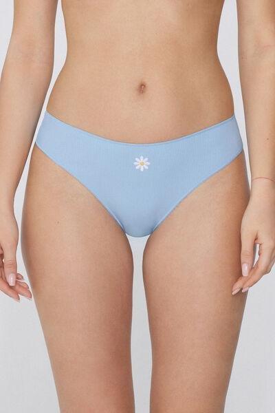 Blue Embroidered Brazilian Briefs, , large image number 0