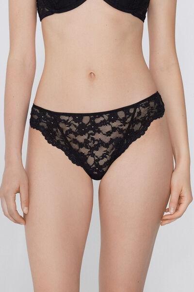 Black Eternal Cotton Lace Brazilian Briefs, Black, large image number 1