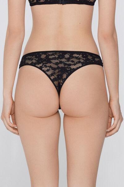Black Eternal Cotton Lace Brazilian Briefs, Black, large image number 2