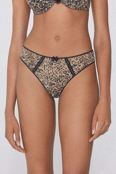 Brown Animal Print Lace Brazilian Briefs, 5701_811Y, large image number 1