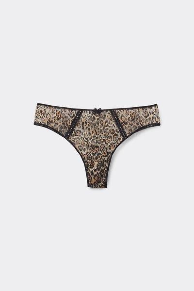 Brown Animal Print Lace Brazilian Briefs, 5701_811Y, large image number 3