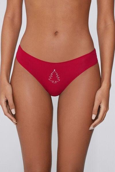 Red Rhinestones Detail Cotton Brazilian Briefs, 5701_986Y, large image number 1